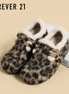 F21豹纹加绒保暖内增高勃肯鞋女2025新款冬软底不累全包毛毛棉鞋