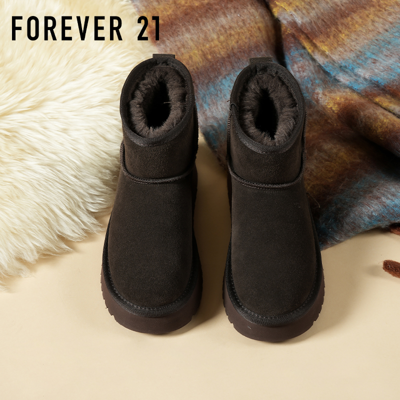 F21牛皮厚底雪地靴女2025