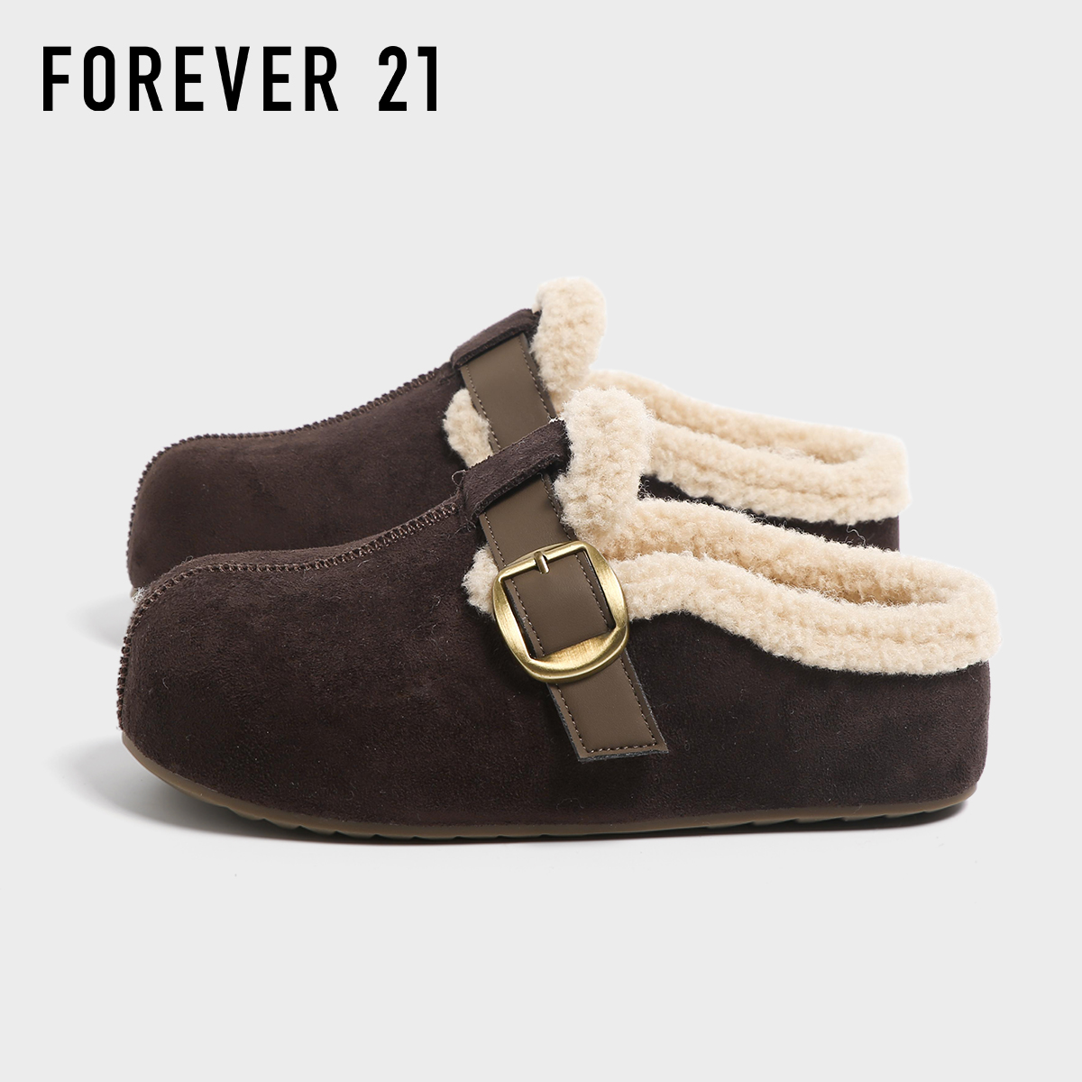 F21加绒厚底全包勃肯鞋女款2025