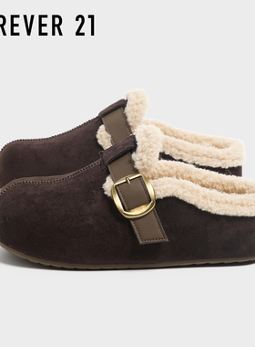 F21厚底半拖勃肯鞋女款2025新款秋冬外穿加绒保暖懒人一脚蹬棉鞋