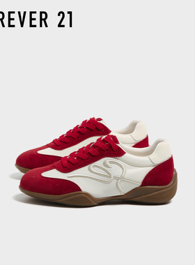 F21真皮红色德训鞋女2025新款秋冬厚底小个子轻便复古阿甘运动鞋