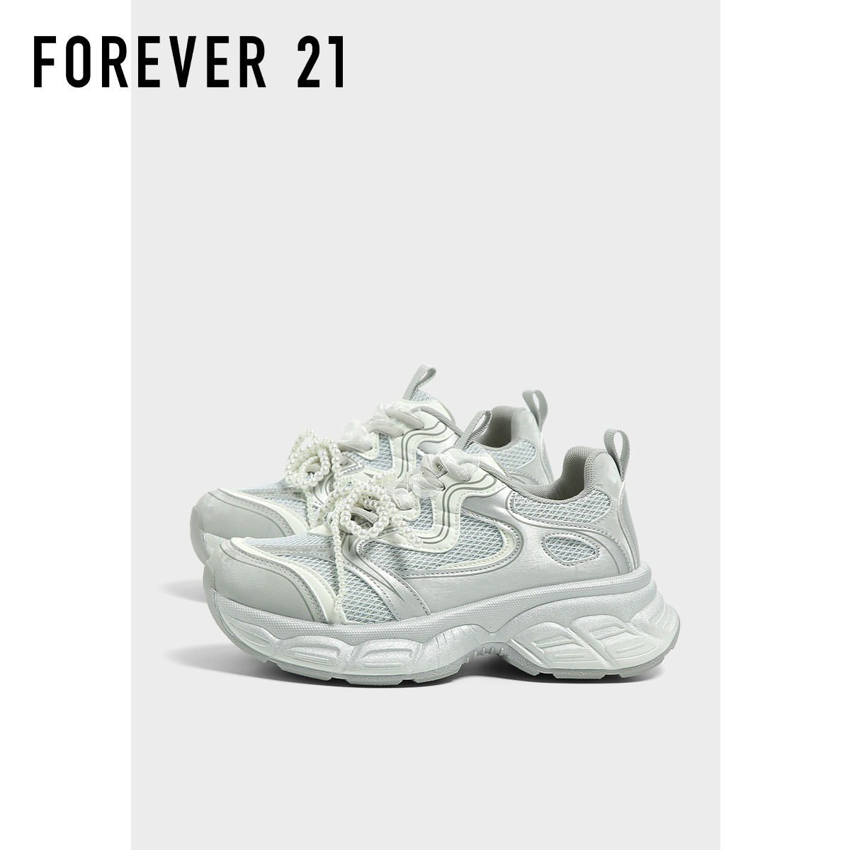 F21珍珠绑带老爹鞋女2025新款