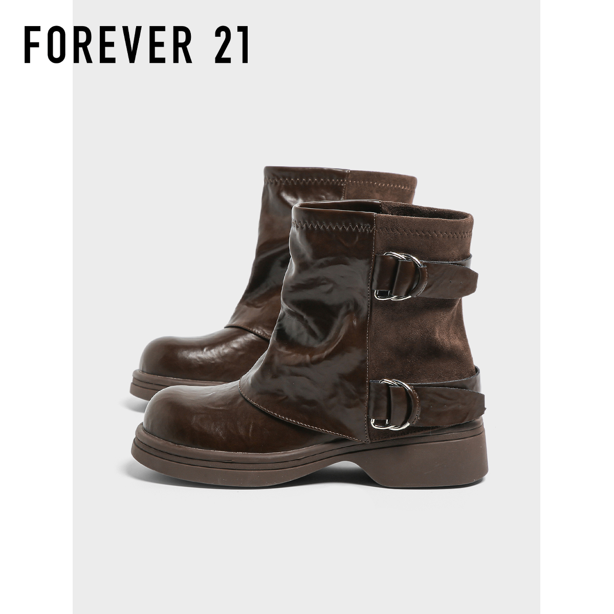 F21复古褶皱马丁靴女2025