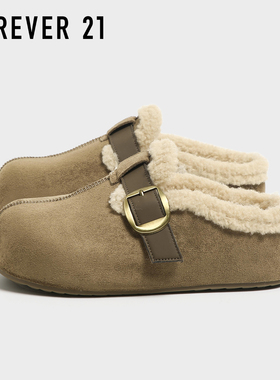 F21加绒加厚勃肯鞋女2025新款秋冬保暖防寒厚底一脚蹬毛毛棉鞋子