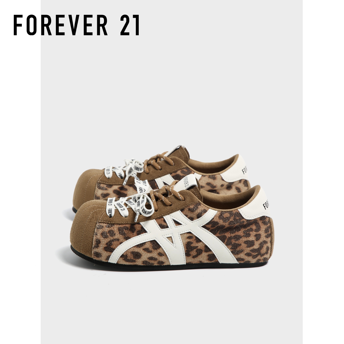 F21豹纹大头德训鞋女2025新款秋