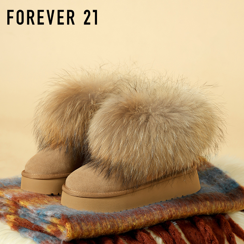 F21狐狸毛牛皮雪地靴女款2025