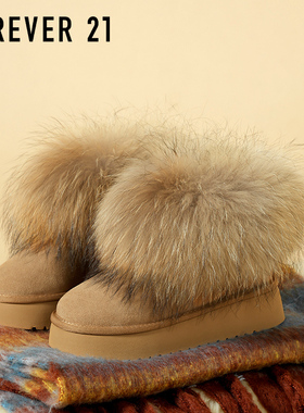 F21狐狸毛牛皮雪地靴女款2025新款冬季加绒加厚短筒厚底东北棉鞋