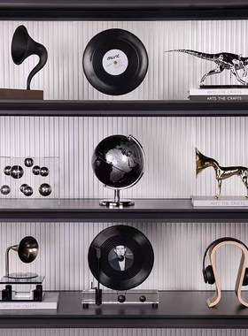 意式轻奢样板间书房桌面摆件组合办公室书柜子书架软装饰品高级感