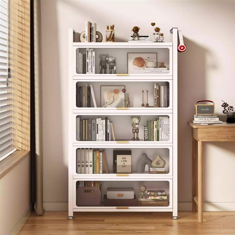 钢制书柜带玻璃门儿童书架家用客厅储物柜防尘展示柜铁艺置物架