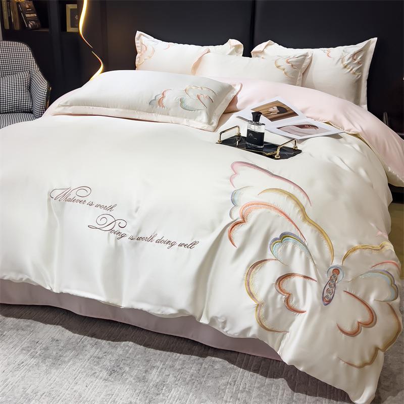 丝滑触感刺绣款天丝四件套夏季床单床笠被套南通冰丝凉感床上用品