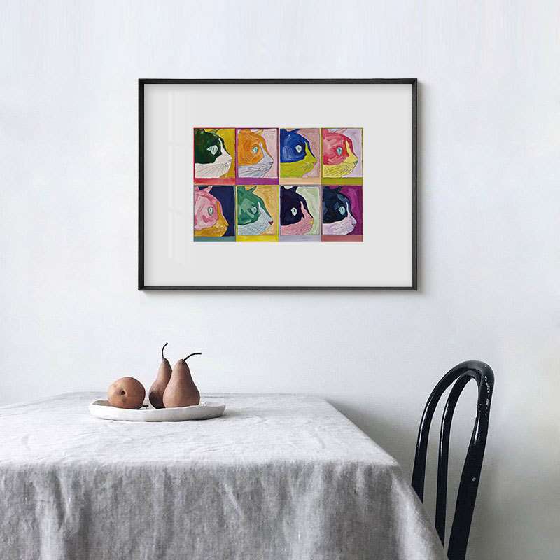 创意抽象小众现代艺术挂画小众彩色猫装饰画儿童房样板间宠物书房图片