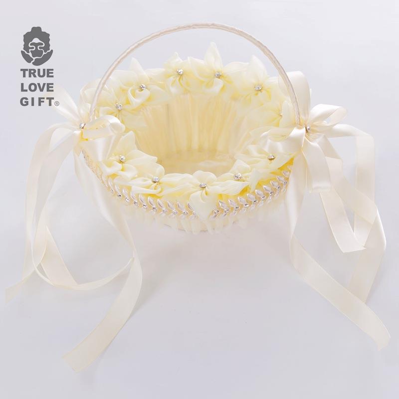 结婚仪式西式花童撒花瓣小花篮蕾丝布艺婚庆婚礼司仪韩式米色篮子