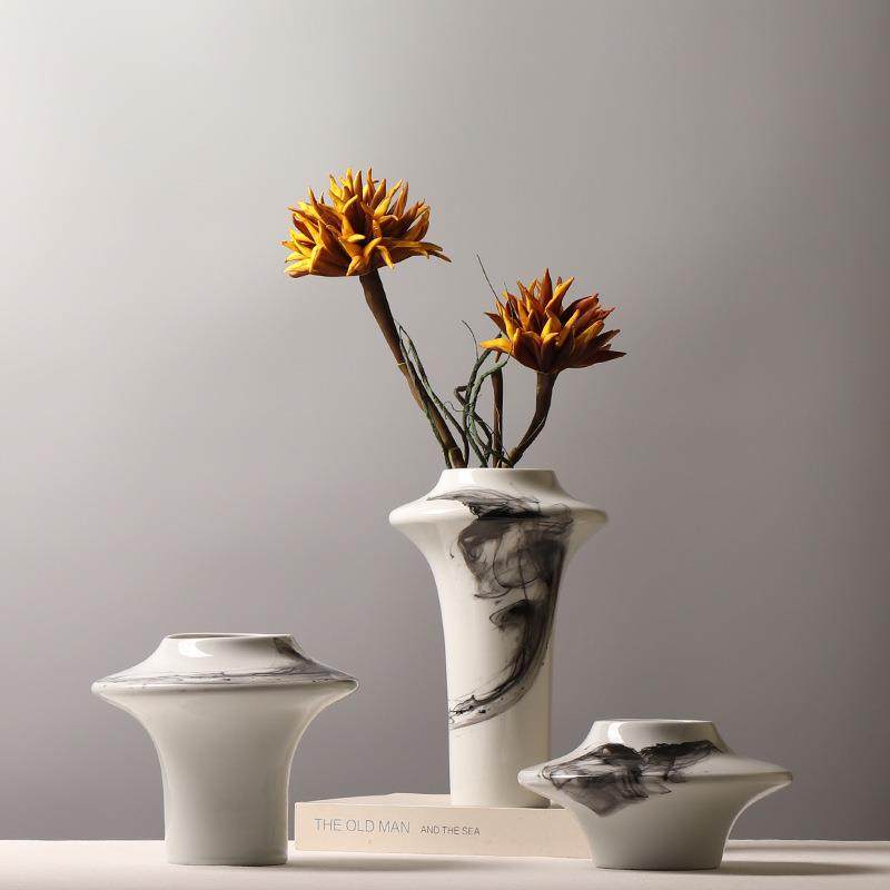 新中式创意飞碟陶瓷花瓶贴花水墨图案装饰品客厅茶室茶楼插花摆件,标准件/零部件/工业耗材,其他五金件,淘宝优惠券,粉丝福利购,淘宝优惠卷