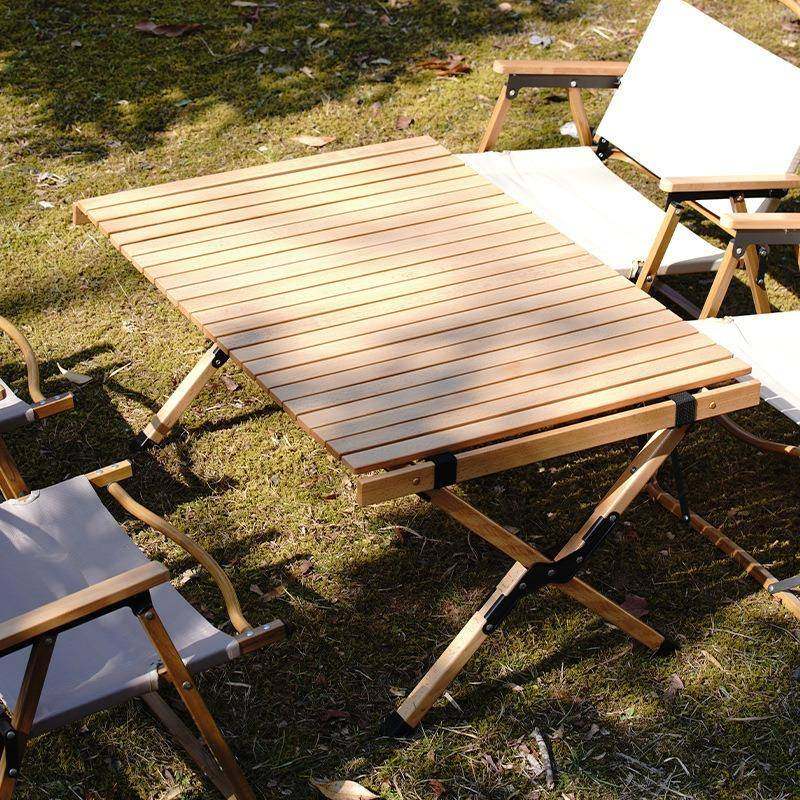 YEZHULIN户外露营野餐便携式可折叠蛋卷桌 庭院木质可折叠蛋卷桌