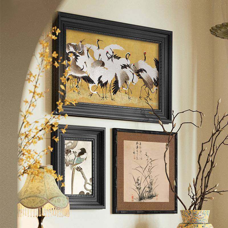 实木挂画法式中国风茶室仙鹤客厅装饰画餐厅斗柜卧室玄关2025新款