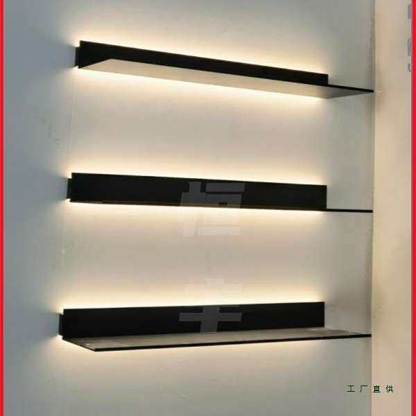 铝合金置物架内置发光LED带灯隔板层板挂墙上金属置物板简约书架