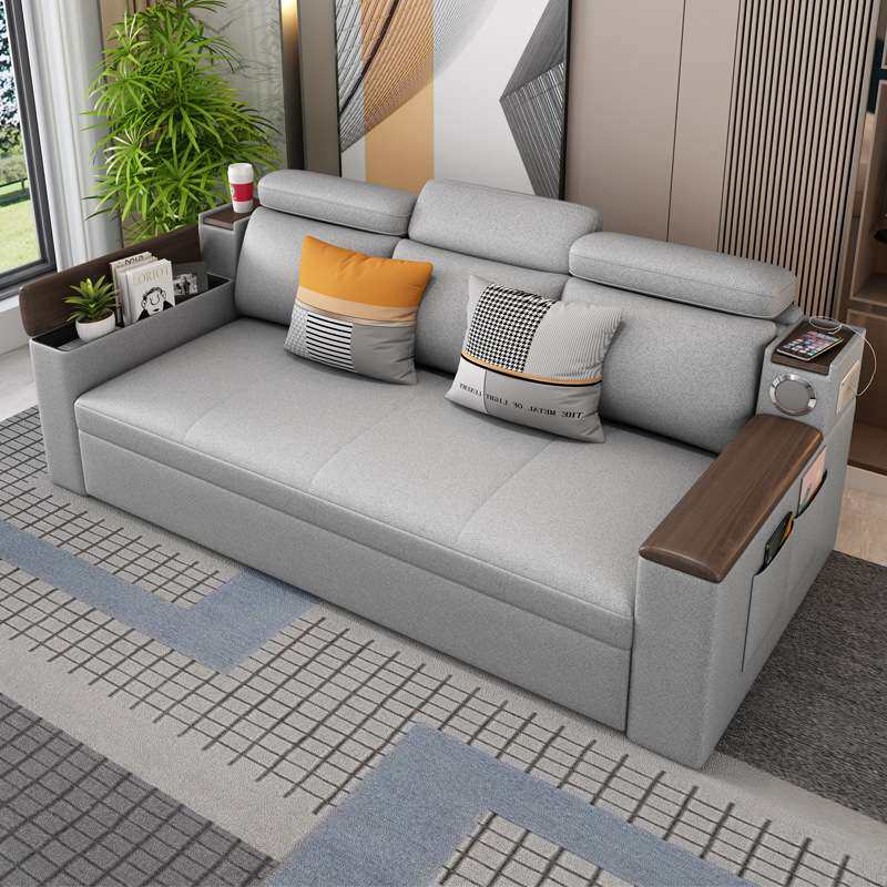 多功能沙发床可折叠储物客厅小户型现代科技布坐卧两用实木音响款