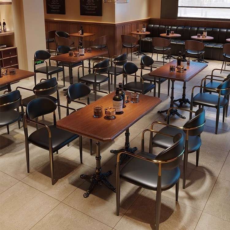 复古清吧酒吧桌椅组合火锅店西餐厅甜品咖啡厅卡座实木桌子商用