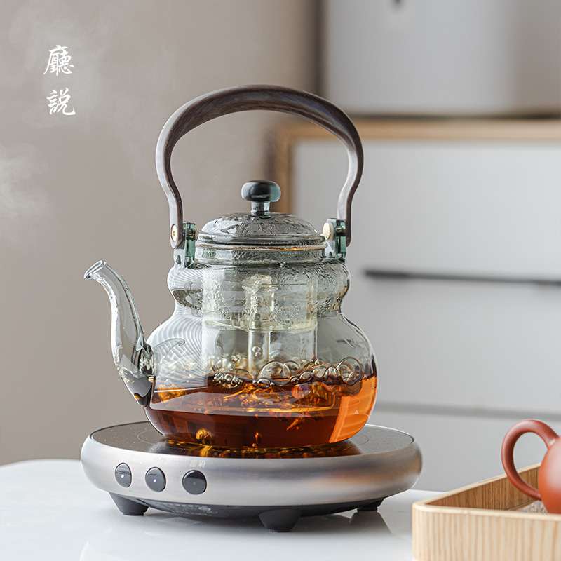 厅说福运提梁玻璃壶电热泡茶壶加热底盘家用办公室透明煮茶器茶具