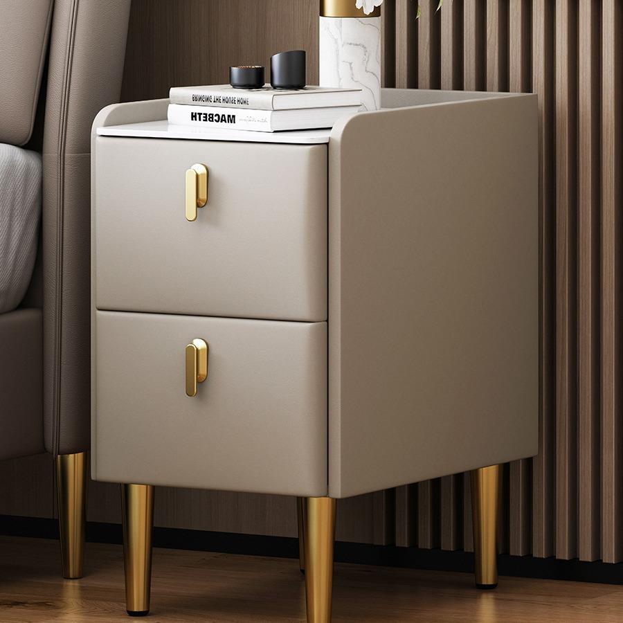 超窄款岩板床头柜现代简约皮质储物柜轻奢小尺寸25cm高迷你床边柜