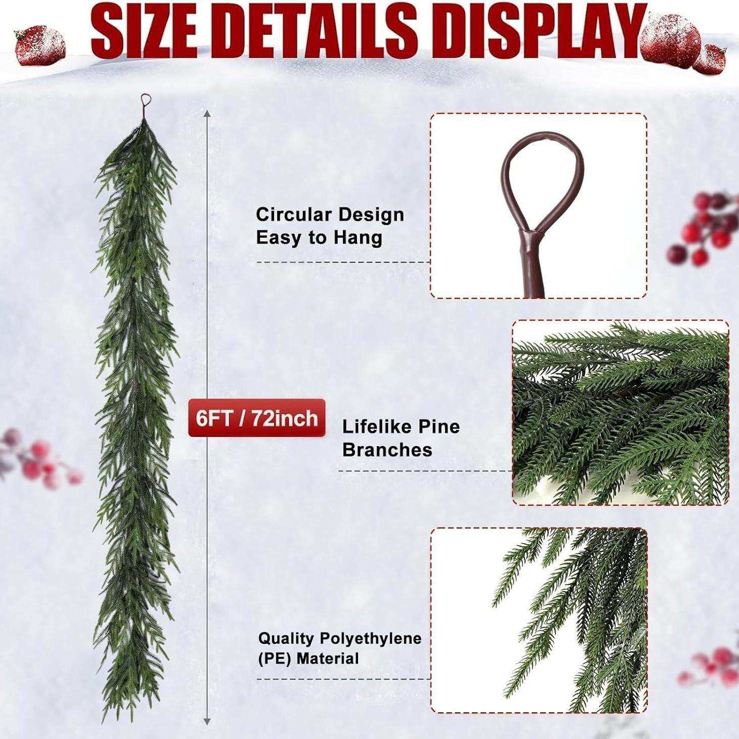 跨境仿真植物圣诞松柏松针藤蔓条人造塑料圣诞节花环配件饰品装饰