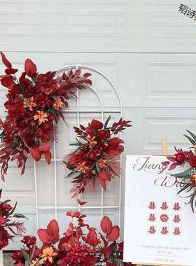 婚庆花订婚假花婚礼布置红色地排花舞台版迎宾牌区装饰挂花绢花