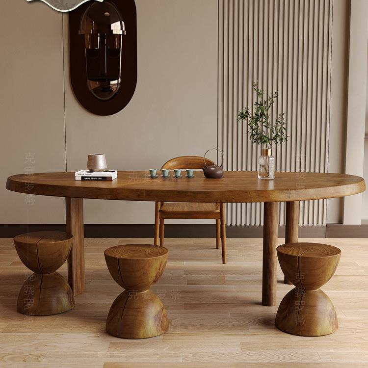 异形实木茶桌椅现代简约鹅蛋形茶台办公室会客原木泡茶桌客厅茶几