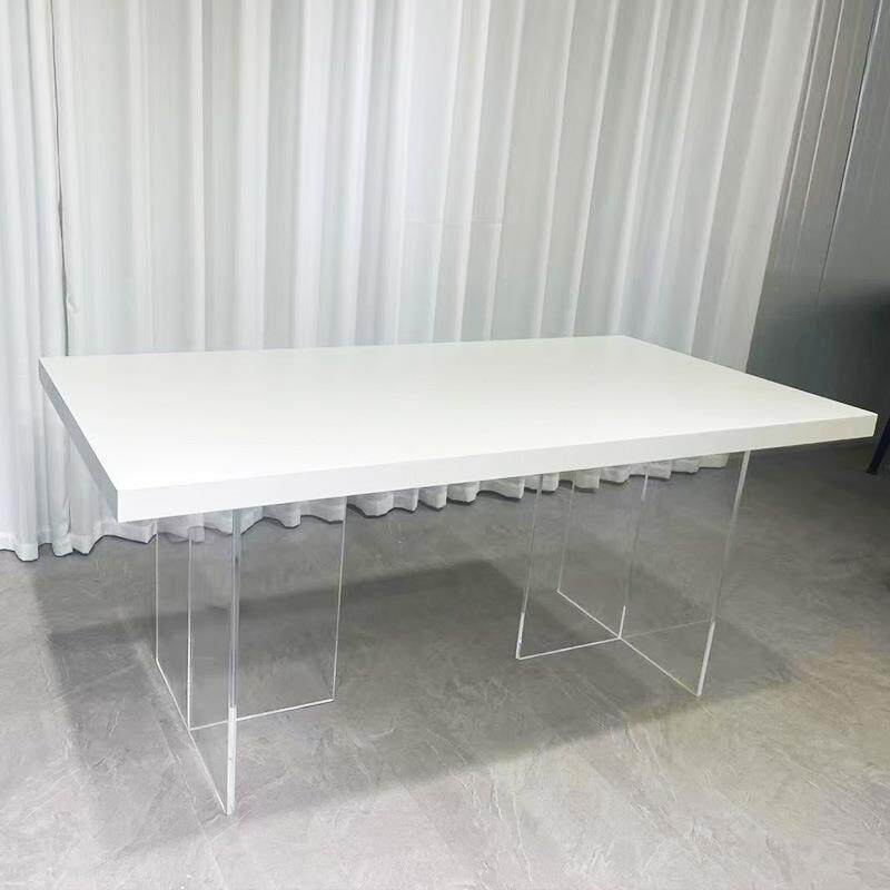 亚克力餐桌家用现代简约吃饭桌子简易白色长方形岩板奶油风岩板桌