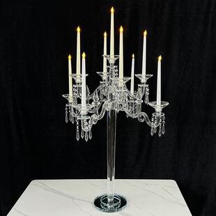 跨境热销欧式婚庆九头水晶烛台家居装饰摆件浪漫奢侈品玻璃烛台