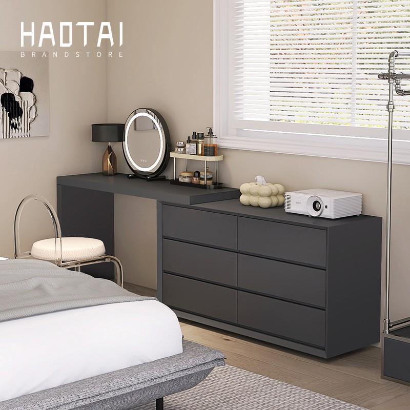意式极简伸缩梳妆台书桌一体实木卧室电视柜收纳现代烤漆电脑斗柜