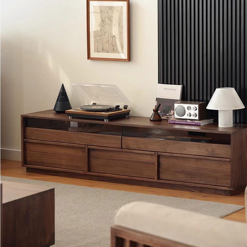 黑胡桃实木电视柜简约中古风客厅家用小户型收纳储物柜原木视听柜