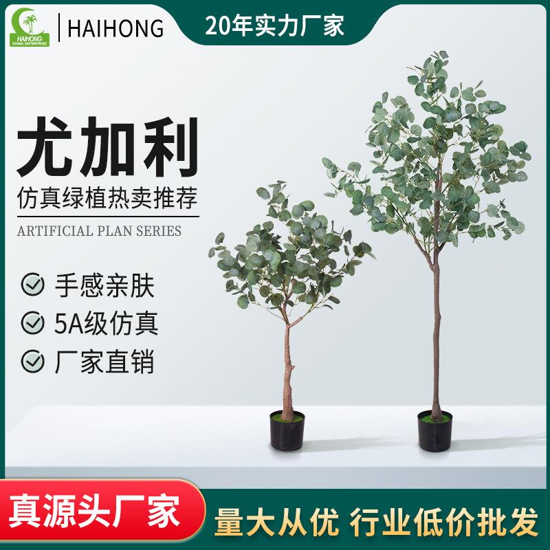 跨境TEMU仿真尤加利树办公室盆栽假植物仿真金钱树绿植假树仿真树