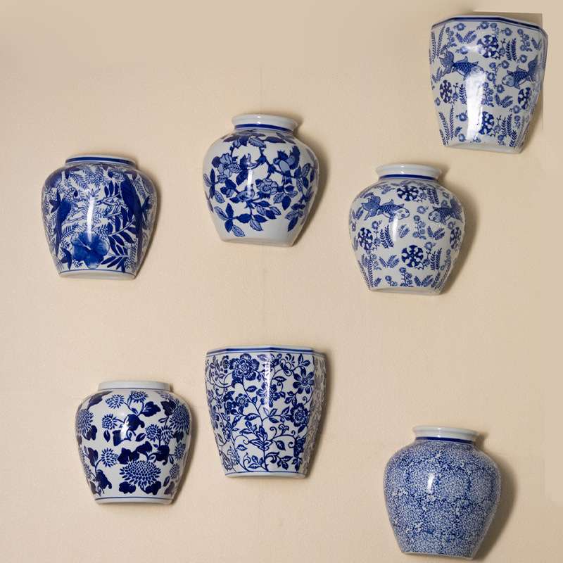 青花瓷墙上花瓶陶瓷壁饰壁挂水培插花陶瓷瓶家居客厅墙面装饰摆件