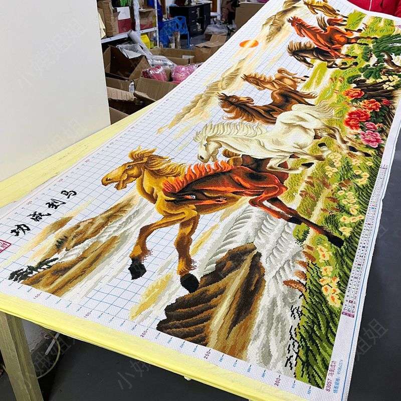 马到成功十字绣成品不带框纯手工出售已绣好2024新款客厅高端风景