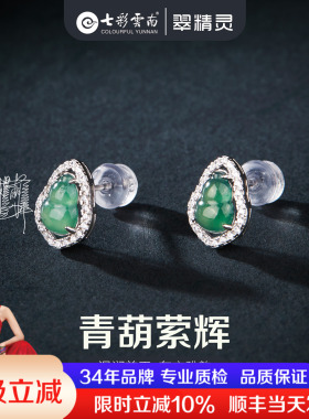 七彩云南翡翠耳钉玉石葫芦耳饰
