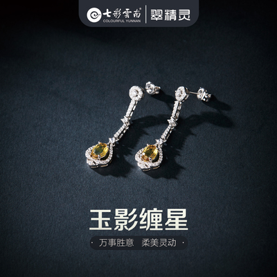 七彩云南琥珀耳环天然蓝珀耳饰