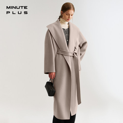 MinutePlus松弛感翻领系带羊毛女士大衣保暖女士毛呢外套MP64WC08