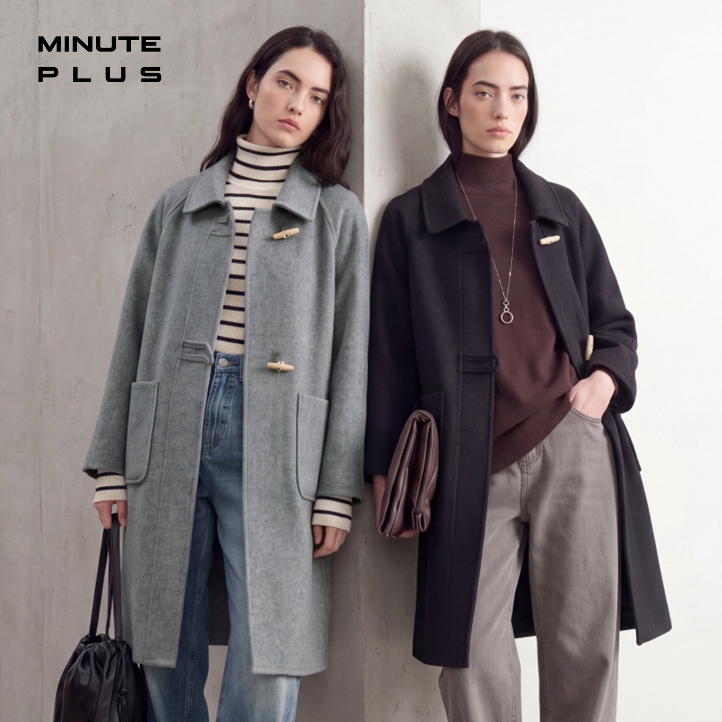 MinutePlus牛角扣翻领毛呢大衣图片