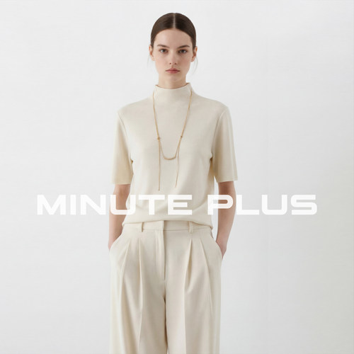 MinutePlus羊毛半高领女士短袖T恤纯色百搭舒适女款体恤衫