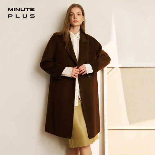 MinutePlus西装领长款毛呢大衣