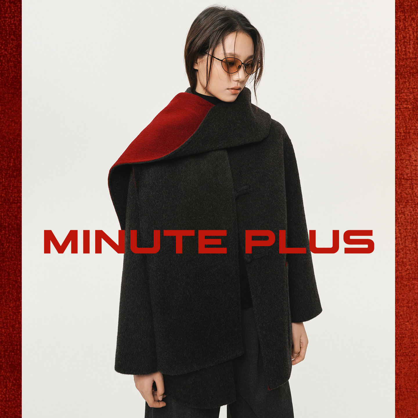 Crimson Aura定制100%极细美丽诺羊毛双面穿围巾短款大衣MP5BWC20