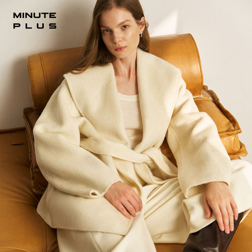 MinutePlus浴袍款毛呢女士大衣新款百搭纯色女款毛呢外套MP64WC03
