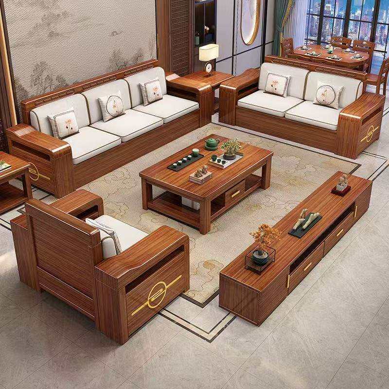 家居金丝胡桃木实木沙发组合冬夏两用小户型储物沙发客厅家具