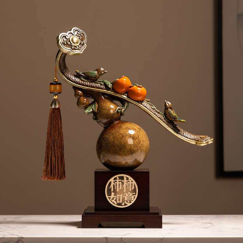 【7378人收藏】新中式柿柿事事如意柿子摆件葫芦客厅搬家装饰摆件