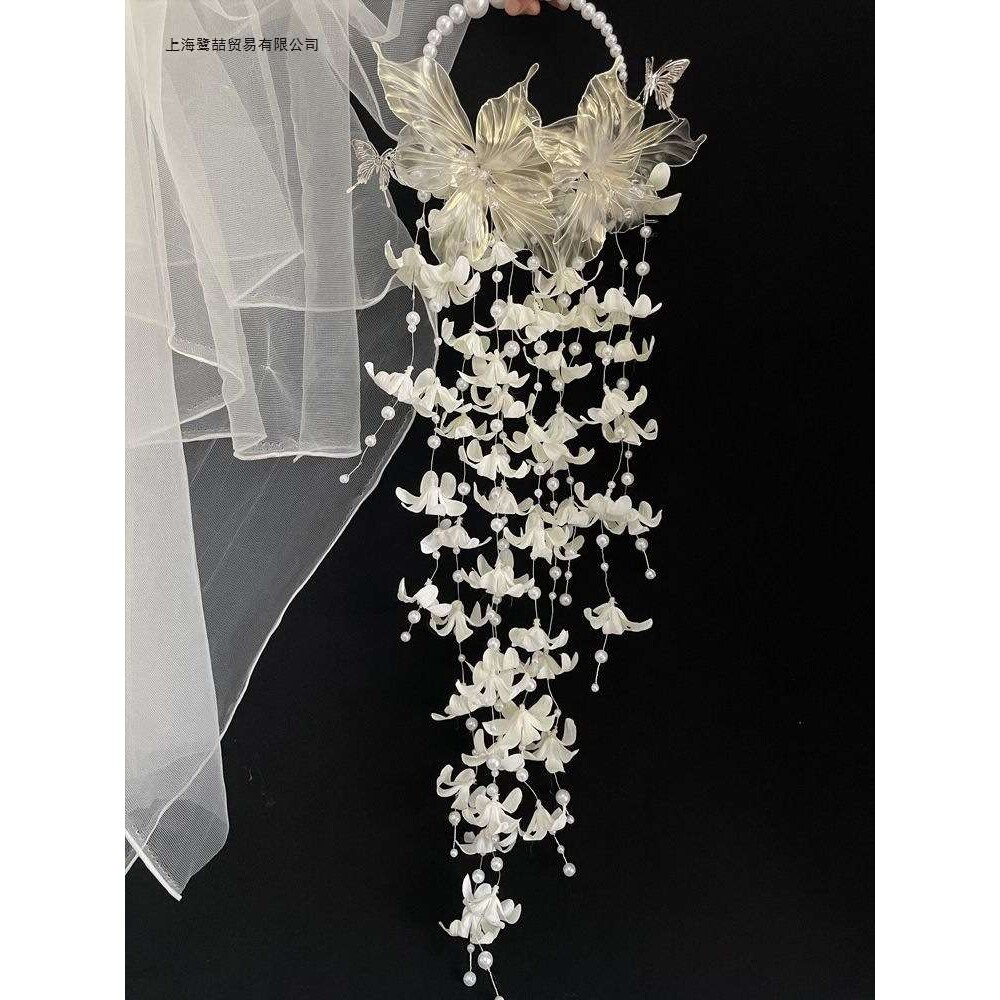 珍珠瀑布风信子手拎花新娘手捧花结婚拍照饰品手提式手捧花手工