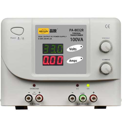 品致双通道直流电源PA-8032R ( 30V/3A+5V/3A，环型变压器 )