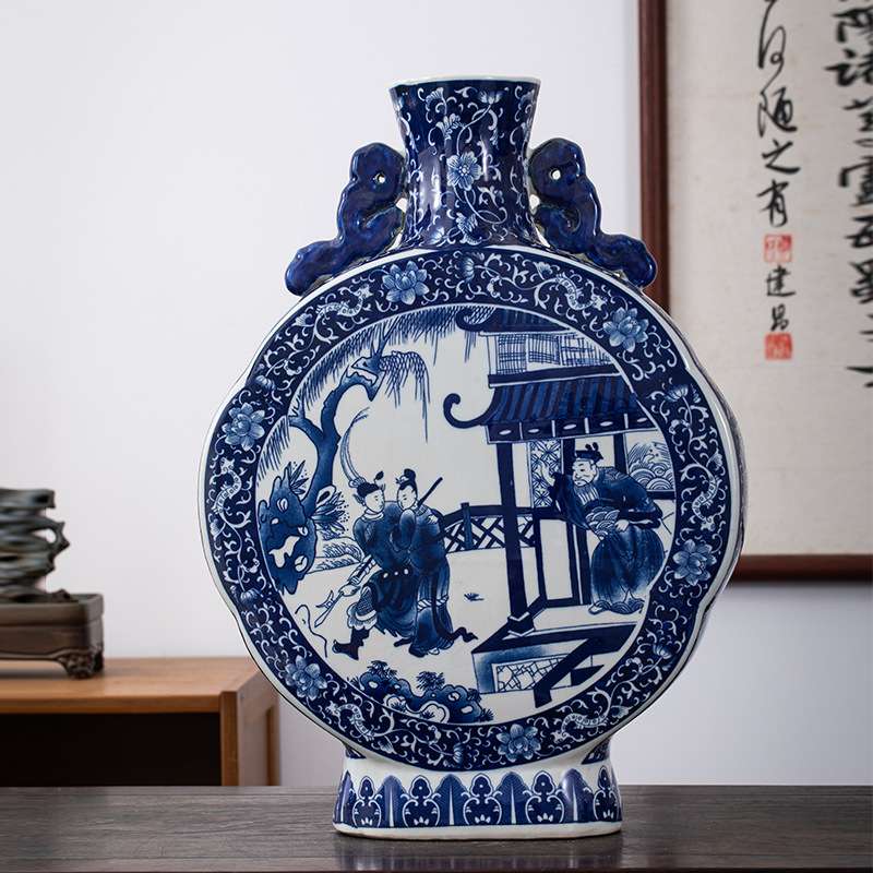 景德镇陶瓷器手绘仿古青花瓷花瓶插花客厅中式装饰家居电视柜摆件