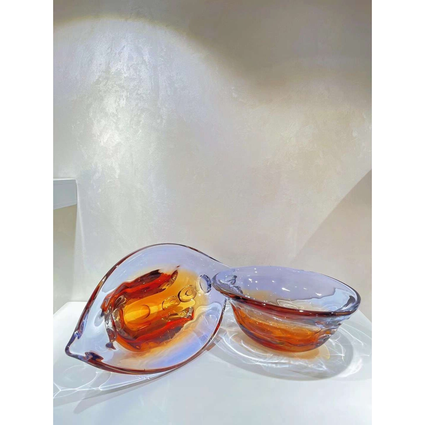 艺术厚重琉璃轻奢果盘茶几装饰糖果干果盘客厅餐桌样板间摆件摆盘