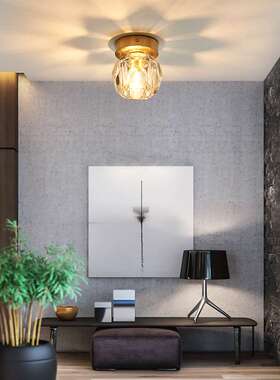 全铜吸顶明装筒灯led轻奢大水晶客厅天花灯家用玄关过道灯走廊灯