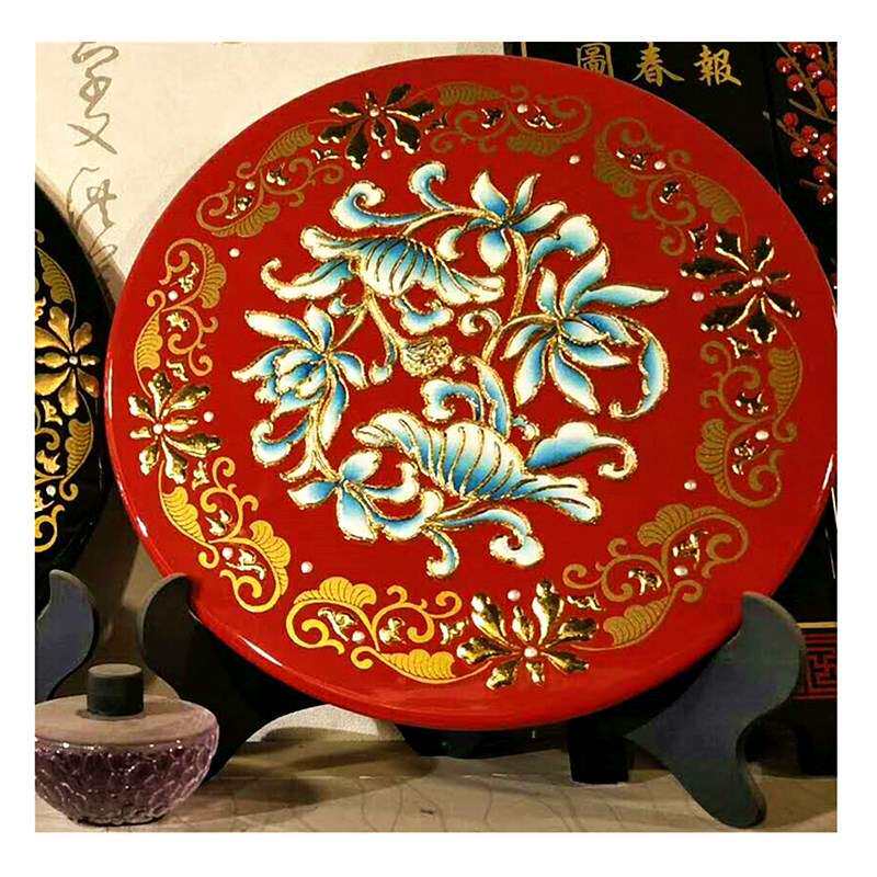 创意木质漆器工艺品摆件纯手工漆画描金彩绘现代中式客厅家居饰品